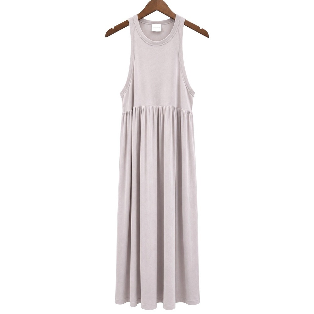 Ninety Percent Pleated Maxi Dress Womens XS Toupe Lilac Organic Cotton Racerback